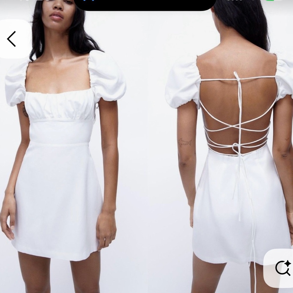Zara White Square Neck Puff Sleeve Sundress
